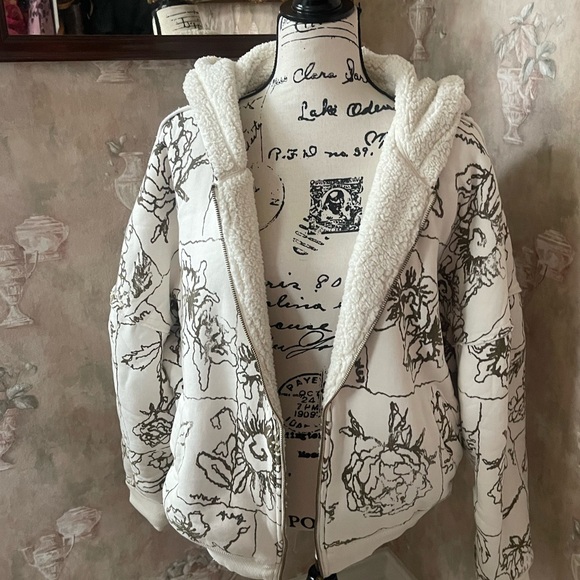FREE PEOPLE BILLIE HOODIE JACKET LARGE IVORY FLORAL - Picture 3 of 5